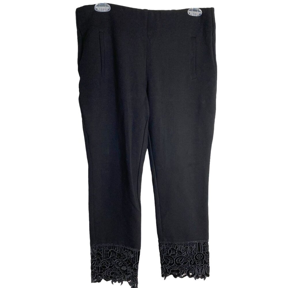 Chico's Womens Black Brigitte Lace Hem Ankle Crop Pant Size 6P Mobwife 90s Y2K